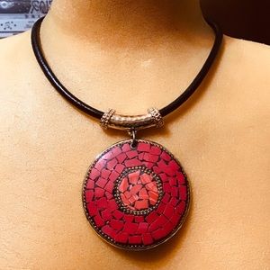 Fabulous Chico’s  red and gold tone necklace